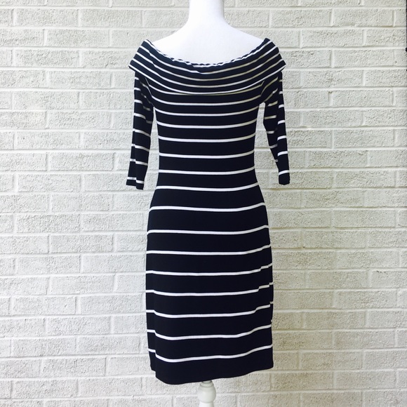 WHBM Off Shoulder Body Con Dress Striped Size XS - Picture 2 of 4